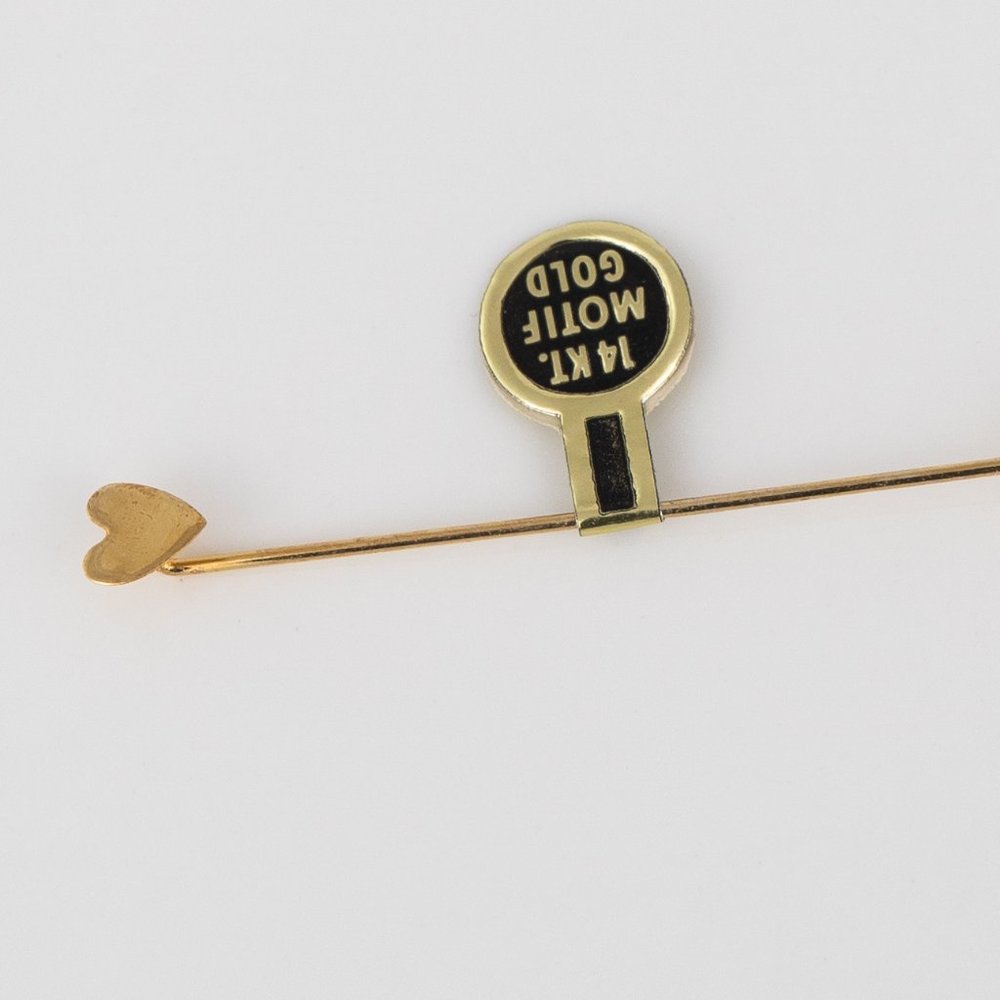 14kt Yellow Gold Heart Stickpin Vintage Flat Small Petite Delicate Dainty